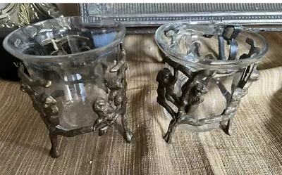 Solid Brass Monkey Butler Candlestick Holders  Vtg Scones • $120