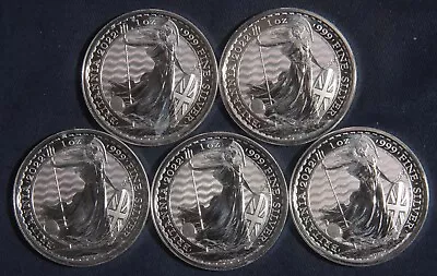 Five (5) 2022 1 Oz .999 Silver Britannia Coins (5 Oz Total)  Lot 090610 • $170.47