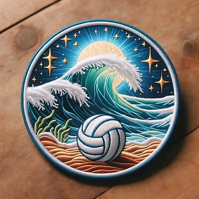 Retro Ocean Wave Patch Iron-on Applique Clothing Vest Jacket Stars Volleyball • $3.99