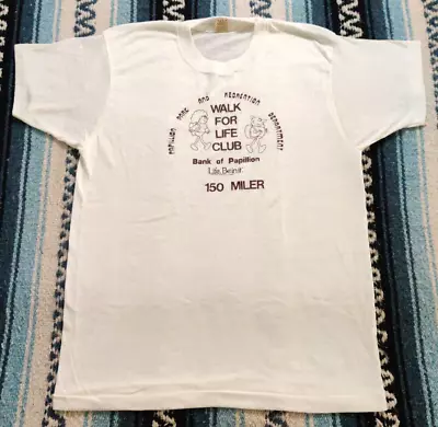 Vintage 80's Walk For Life Club Single Stitch USA Made White T Shirt Men's Sz L • $14.99