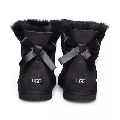 Ugg Mini Bailey Bow Ii Black Sheepskin Boots Size Youth 6 Fit's Women's 8 New • $119.99