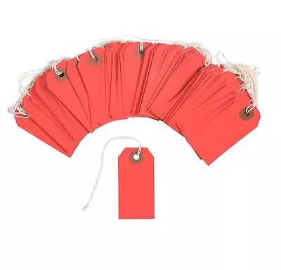 100 Red Cardstock Tags 3 1/4  X 1 5/8  Size 2 Inventory Price Tag With String • $8.92