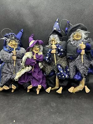Vtg Ganz Flying Witch On Broomstick Halloween Set Of 4 Witches Nos & Nib • $29.99