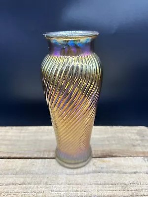 Vintage Art Deco Jeannette Carnival Glass Iridescent Smoke Swirl Vase • $16