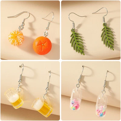 1Pair Women Acrylic Fruit Leaves Shape Pendant Earrings Ear Drop Dangle Jewelry • $1.97