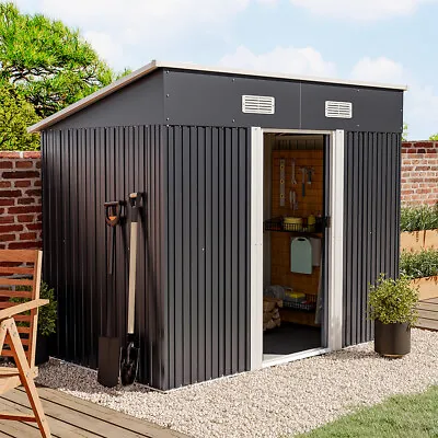 4x6/ 4x8 FT Garden Storage Shed 2 Door Galvanised Metal WITH FREE BASE Outdoor R • £185.95