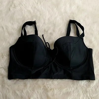 Smart Sexy Swim Womens Sz 36D Bikini Top Black Underwired Longline Black Clasp • £11.58