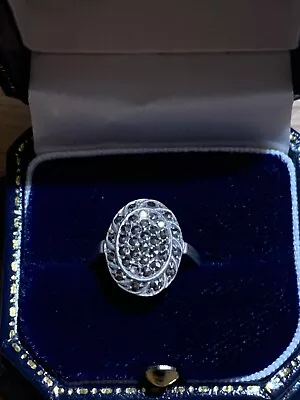 Beautiful Silver Stamped Marcasite Stoned Ring (Size M 1/2) • £12.50