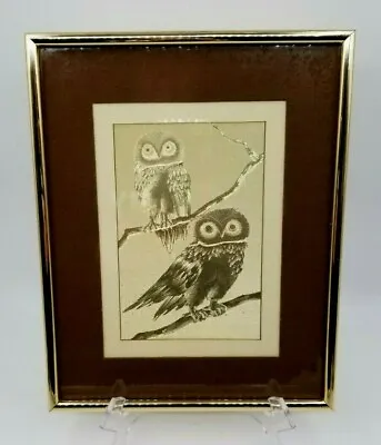 Vtg 1986 Gold Foil Art MANIFESTATIONS Inc. 2 Owls Optical Illusion Framed Matted • $17.99