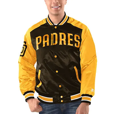 Men's Starter Brown/Gold San Diego Padres Varsity Satin Full-Snap Jacket • $149.99