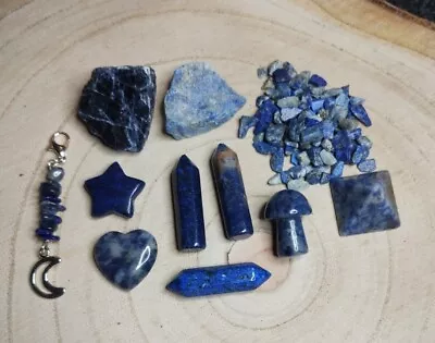 Blue Crystal Mineral Set - Lapis Lazuli + Sodalite Pyramid Point Heart Star DT • £12