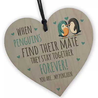 YOU ARE MY PENGUIN Present For Valentines Anniversary Wood Heart Plaque Gift • £3.99