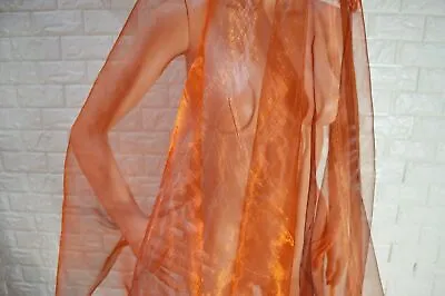 A126(Per Yard)Orange Gold Iridescent 2 Tone Crystal Mirror Organza Sheer Fabric • $2.49