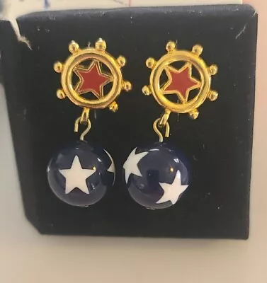 Vtg Avon 1993 Multi Star Dangle Pierced Earrings Patriotic USA Gold Tone July 4 • $3.99