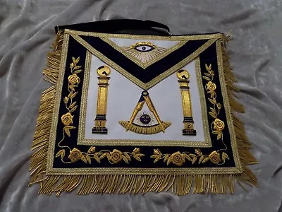 Past Master Gold Bullion Apron Masonic Pillars Leather Style Pocket NEW! • $141