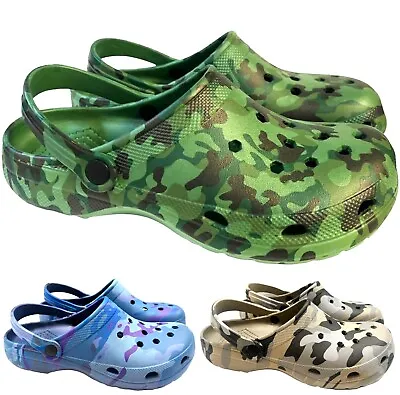 Mens Clog Comfy Beach Pool Summer Holiday Shower Garden Camouflage Sandals • £9.95