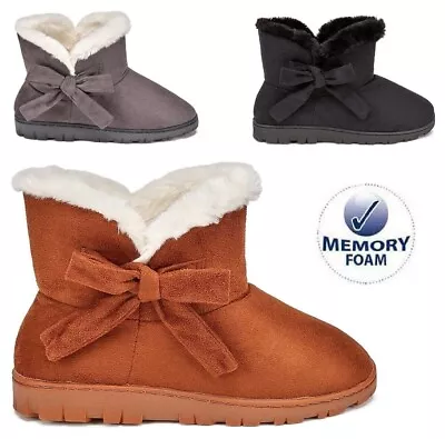 £12.95 • Buy Ladies Womens Memory Foam Slippers Fur Thermal Ankle Boots Winter Warm Shoes Siz
