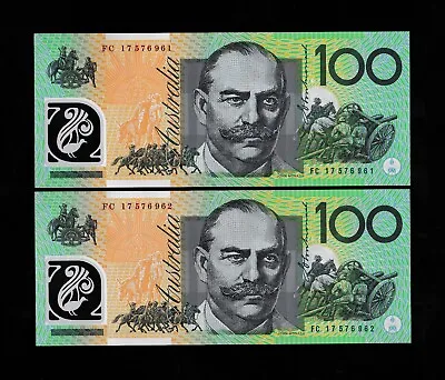 2017 AUSTRALIAN $100 ONE HUNDRED DOLLAR CONSECUTIVE BANKNOTES FC17 Lowe/Fraser • $347