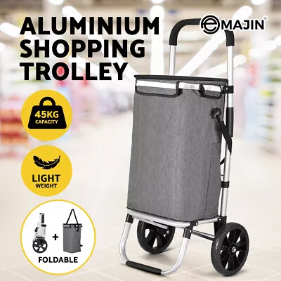 Emajin Shopping Trolley Cart Foldable Grocery Basket Storage Bag Wheel 45KG Grey • $56.95