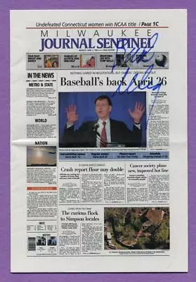 Commissioner Bud Selig Authentic Autographed 4x6 Mini Milwaukee Journal W/coa -a • $12.99