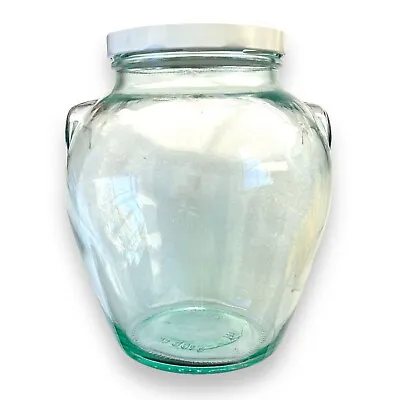 Vintage Green Tented Glass Jar W/ Lid Made In Italy Handles • $22.98