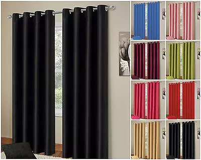 Ring Top Thermal Blackout Curtain Pair Energy Saving Eyelet Ready Made Curtains • £17.50