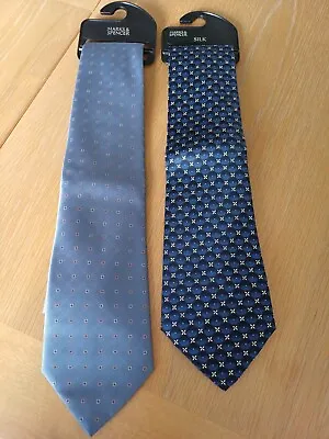 2 New & Tags 'mint' ‘m & S ‘ Mens Ties 1 Made Of Silk Both Shades Of Blue • £4.99