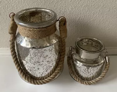 Lot Of 2 Mercury Glass Apothecary Jar Centerpiece Vase Wedding Party Jute Handle • $44.94