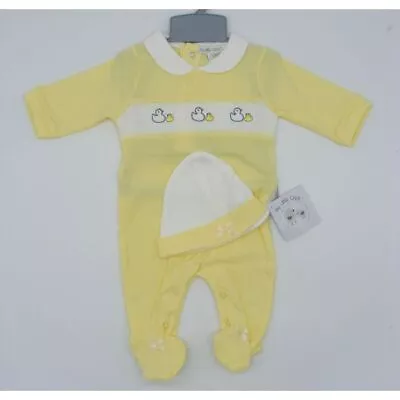 £13.49 • Buy Baby Boys & Girls Spanish Style Smocked Chicks Lemon Babygrow & Hat Outfit NB-6M