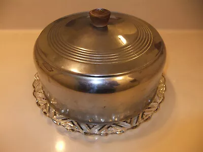 Vintage Aluminum Cake Cover With Lovely Glass Base - Cake Plate & Cover • $28.99