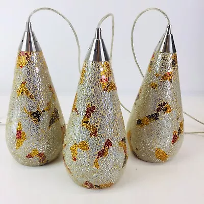 Set Of 3 Pendant Lamp Silver Multi-Color Crackle  Satin Nickel Finish 13”x6” MCM • $98.77