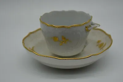 Meissen Embossed Lace Gold Floral 2  Demitasse Tea Cup & Saucer • $125