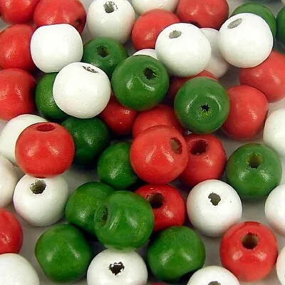 £2.50 • Buy Wooden Beads, Christmas, Red Green And White Mixed ,Round Craft , 10mm X 100
