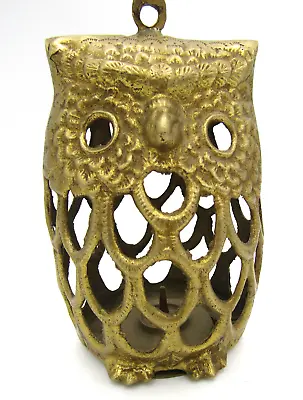 Vintage Brass Owl Candle Holder Hanging Lantern 1970s 6” Decorative • $30