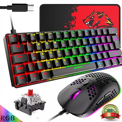 Wired 62 Keys Gaming Keyboard Mouse Combo Mechancial Rainbow RGB Backlit PC Xbox • $25.99