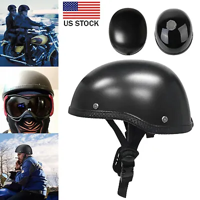 Motorcycle Half Helmet Open Face Chopper Cruiser Bike Skull Cap Black P4P8 • $19.98