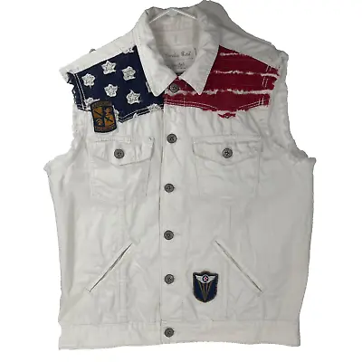 Smoke Rise Sleeveless Button Distressed White Vest Jacket Mens Size Medium • $38.39