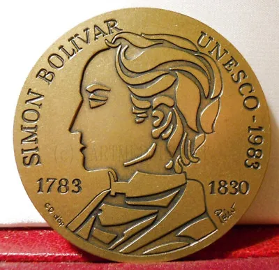 RARE BRONZE 59mm ART MEDAL SIMON BOLIVAR VENEZUELA DOVE PEACE • $89.99