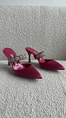NIB Manolo Blahnik Pink Satin Mule Heels Size 37/7 • $450