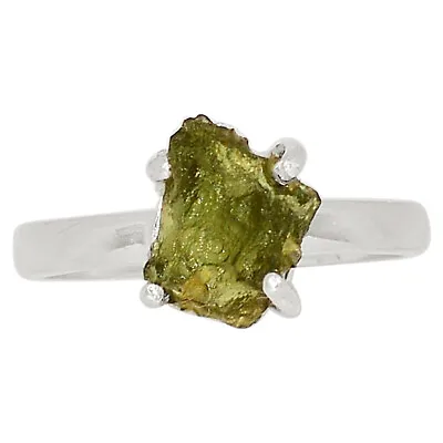 Natural Genuine Czech Moldavite 925 Sterling Silver Ring Jewelry S.8 ALLR-25106 • $32.99