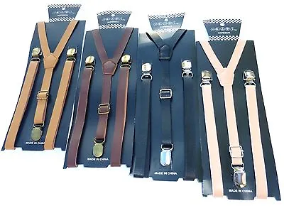 NEW Punk Skinny Faux Leather Vintage SUSPENDERS SUPER NARROW 1/2     • $9.98