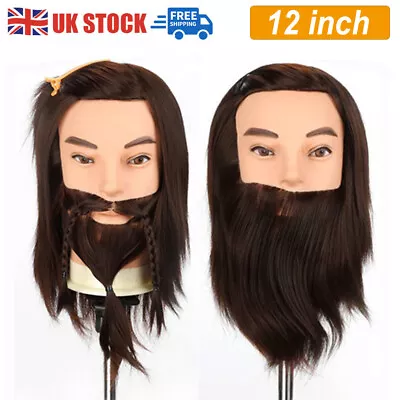 12  Salon Man Beard Hair Hairdressing Styling Training Head Practice Doll&Clamp • £22.99