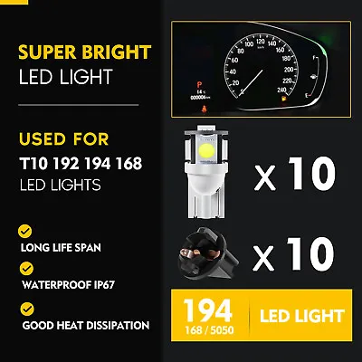10x Super White T10 194 LED Bulbs Instrument Gauge Cluster Dash Light W/ Sockets • $8.79