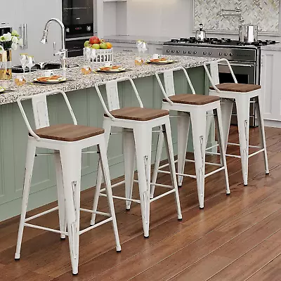 Alunaune 24  Metal Bar Stools Set Of 4 Counter Height Barstools Industrial Count • $131.89