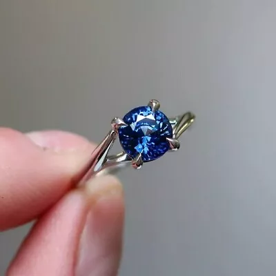 1Ct Round Lab Created Sapphire Solitaire Engagement Ring 14K White Gold Size 6 7 • $540