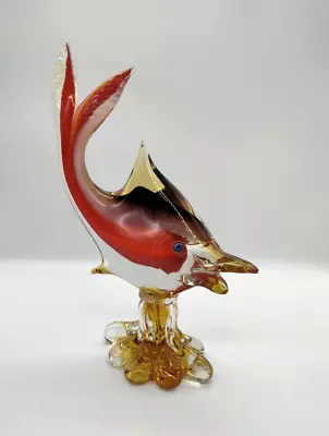 Vtg Murano Art Glass Large Fish On Pedestal Millefiori Eyes Sommerso 12  Tall • $89.25