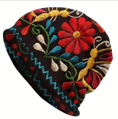 Beanie Mexican Red Flower & Butterfly Cap Hat Chemo Unisex Skullcap Dome-Toaster • $12