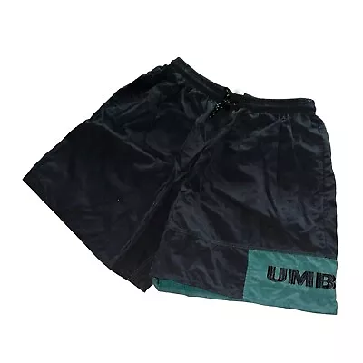 Rare Vintage 90s Umbro Premier Soccer Shorts Nylon Crinkle Black Green Large • $29.99