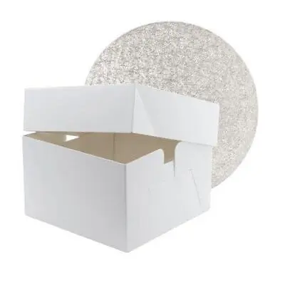 High Quality White Birthday / Celebration Cake Box & Lid 6  High + Cake Drum • £4.21