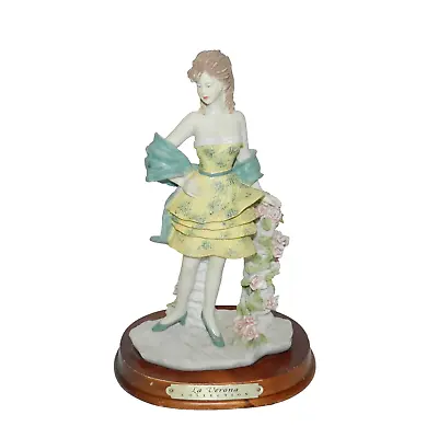 Vtg  La Verona Collection  Woman In Yellow Dress Posing - Wood Base Figurine • $21.99